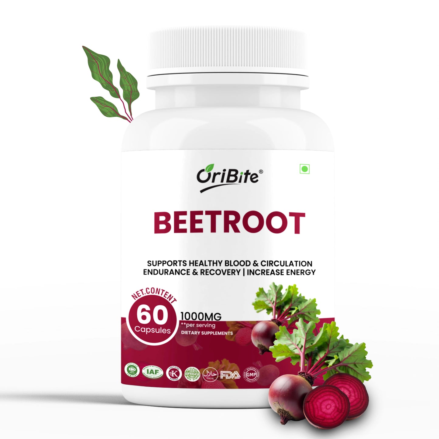 Oribite Beetroot Capsules 1000mg | 60 Veg Capsules | Extract with Grape Seed, L-Arginine & Black Pepper | Supports Blood Pressure, Heart Health, Circulation, Energy & Endurance | Non-GMO Supplement