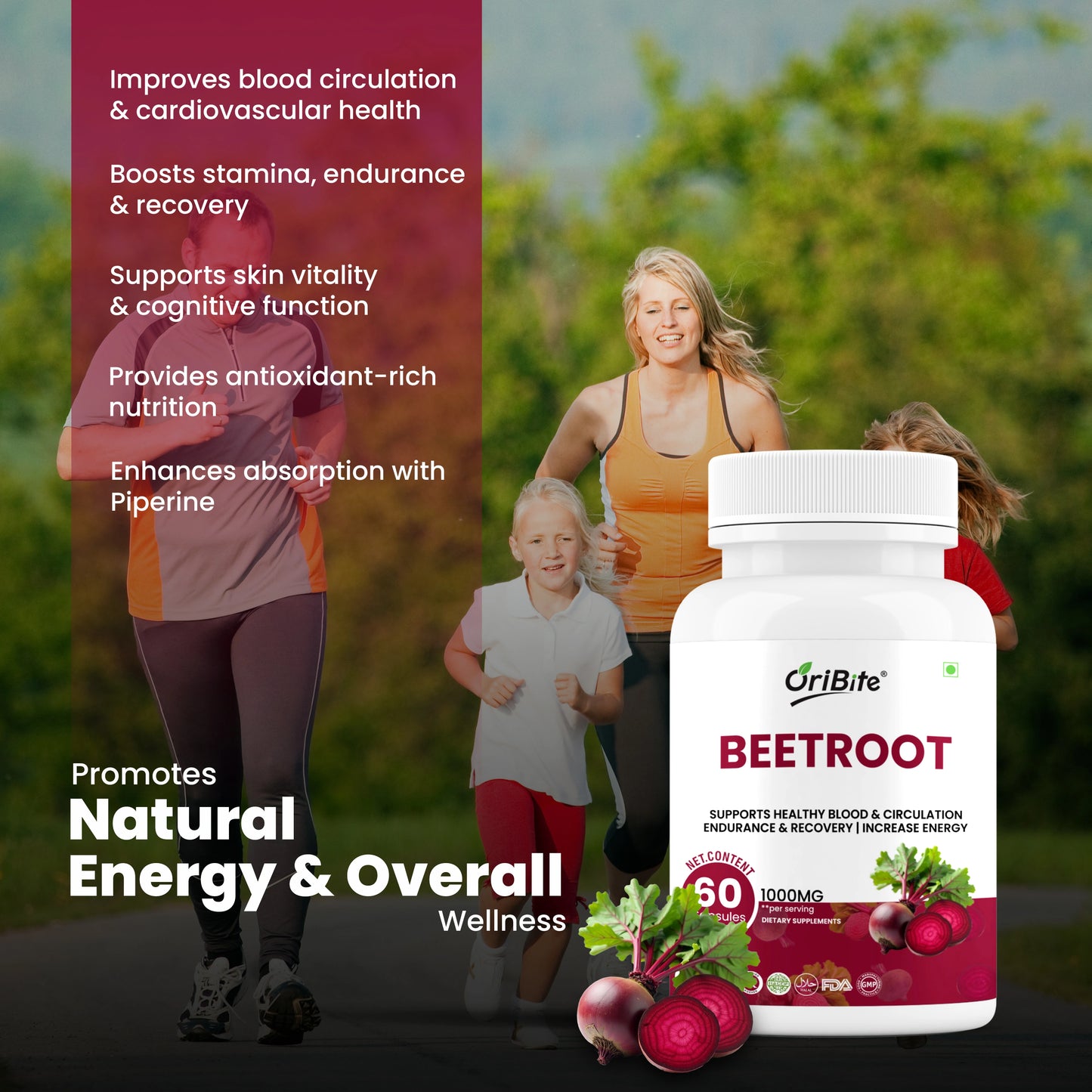 Oribite Beetroot Capsules 1000mg | 60 Veg Capsules | Extract with Grape Seed, L-Arginine & Black Pepper | Supports Blood Pressure, Heart Health, Circulation, Energy & Endurance | Non-GMO Supplement