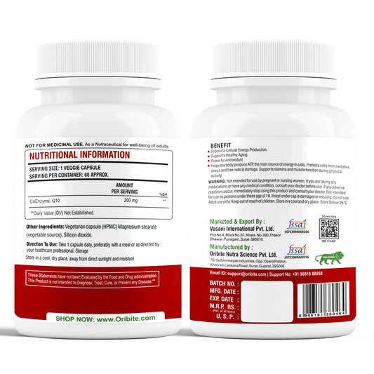Oribite CoQ10 200mg, 60 Veggie Capsules | High Absorption Coenzyme Q10 Supplement | Antioxidant for Heart, Energy & Healthy Aging | Ubiquinone Dietary Supplement