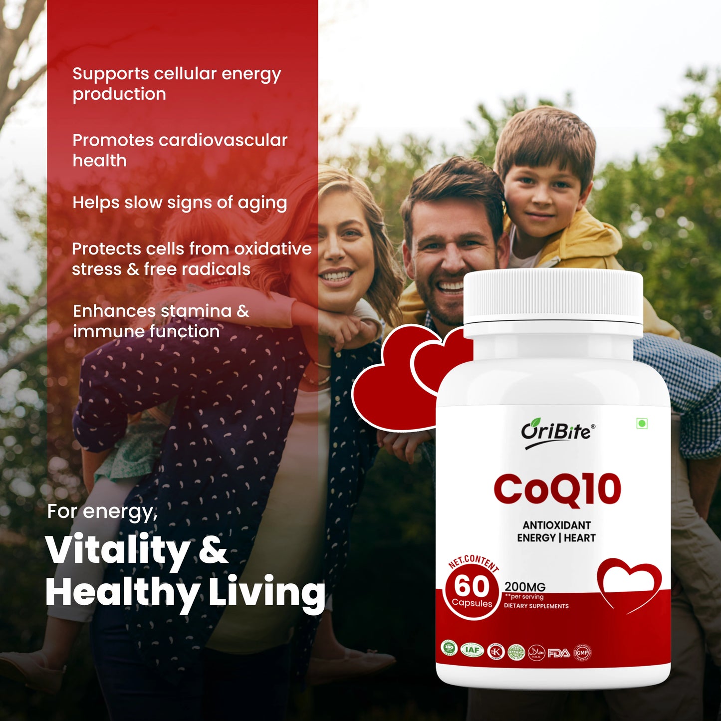 Oribite CoQ10 200mg, 60 Veggie Capsules | High Absorption Coenzyme Q10 Supplement | Antioxidant for Heart, Energy & Healthy Aging | Ubiquinone Dietary Supplement