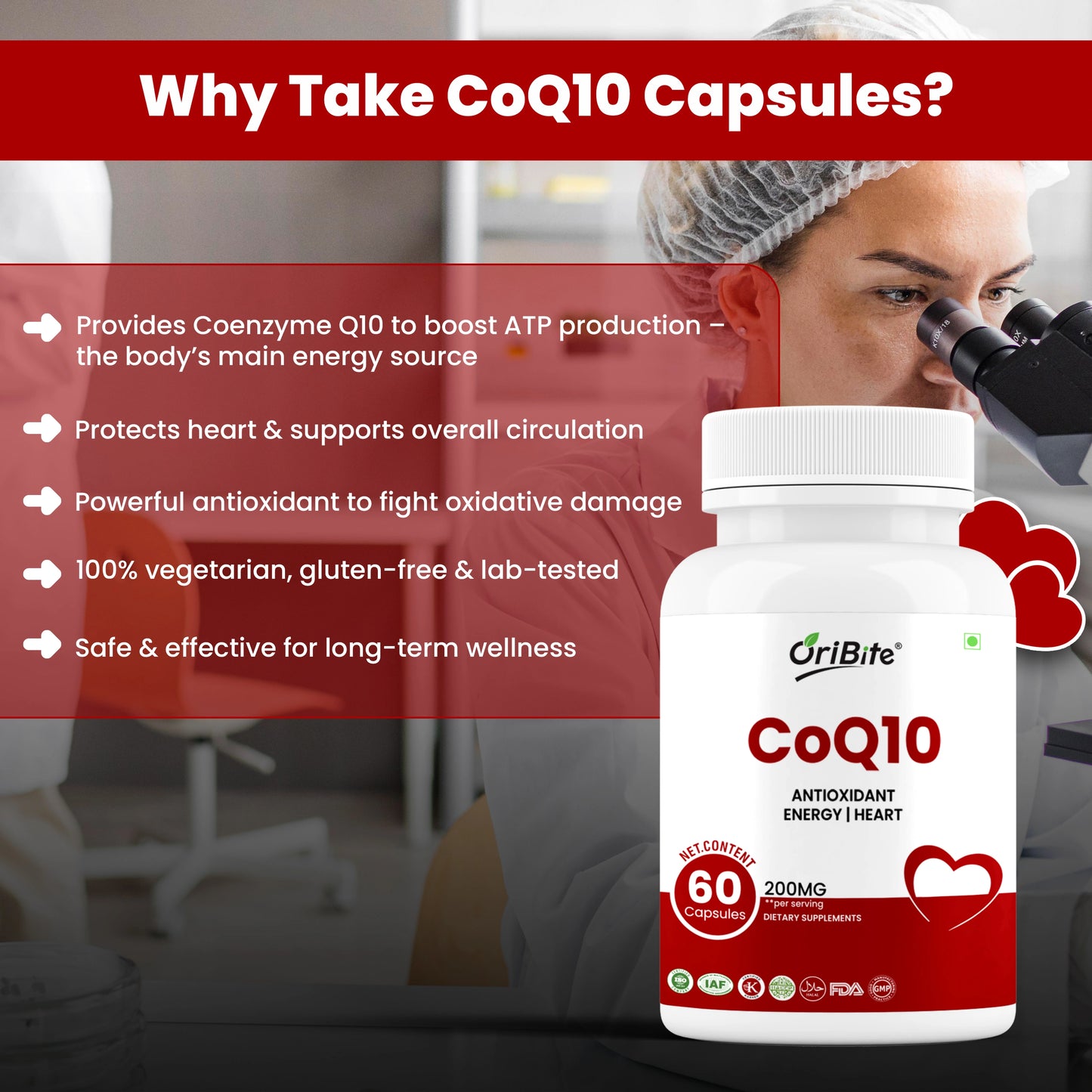 Oribite CoQ10 200mg, 60 Veggie Capsules | High Absorption Coenzyme Q10 Supplement | Antioxidant for Heart, Energy & Healthy Aging | Ubiquinone Dietary Supplement