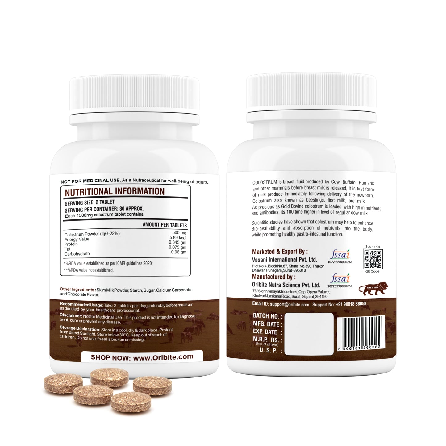 Oribite Cow Colostrum Capsule | 60 Tablets