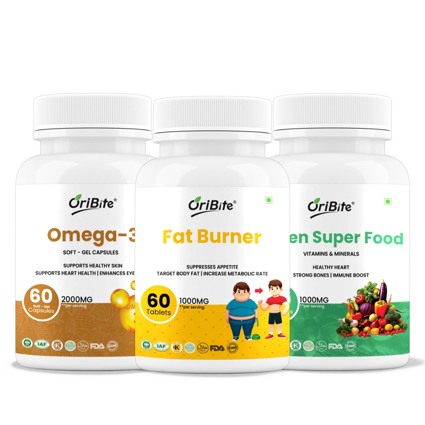 Fat Burner, Green Super Food & Omega-3 - Metabolism & Detox Support