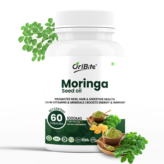 Oribite Moringa Seed Oil 1000mg – 60 Capsules | Cold-Pressed & Pure Superfood Supplement | Supports Skin, Hair, Digestion, Energy & Immunity | Rich in Vitamins & Antioxidants | Non-GMO, Gluten Free
