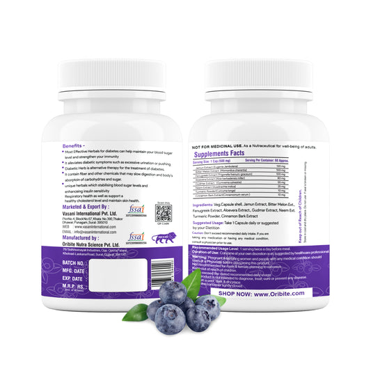 Oribite Diabex Capsule | Natural Support for Diabetes | Immunity and Energy Balance | 60 Capsule