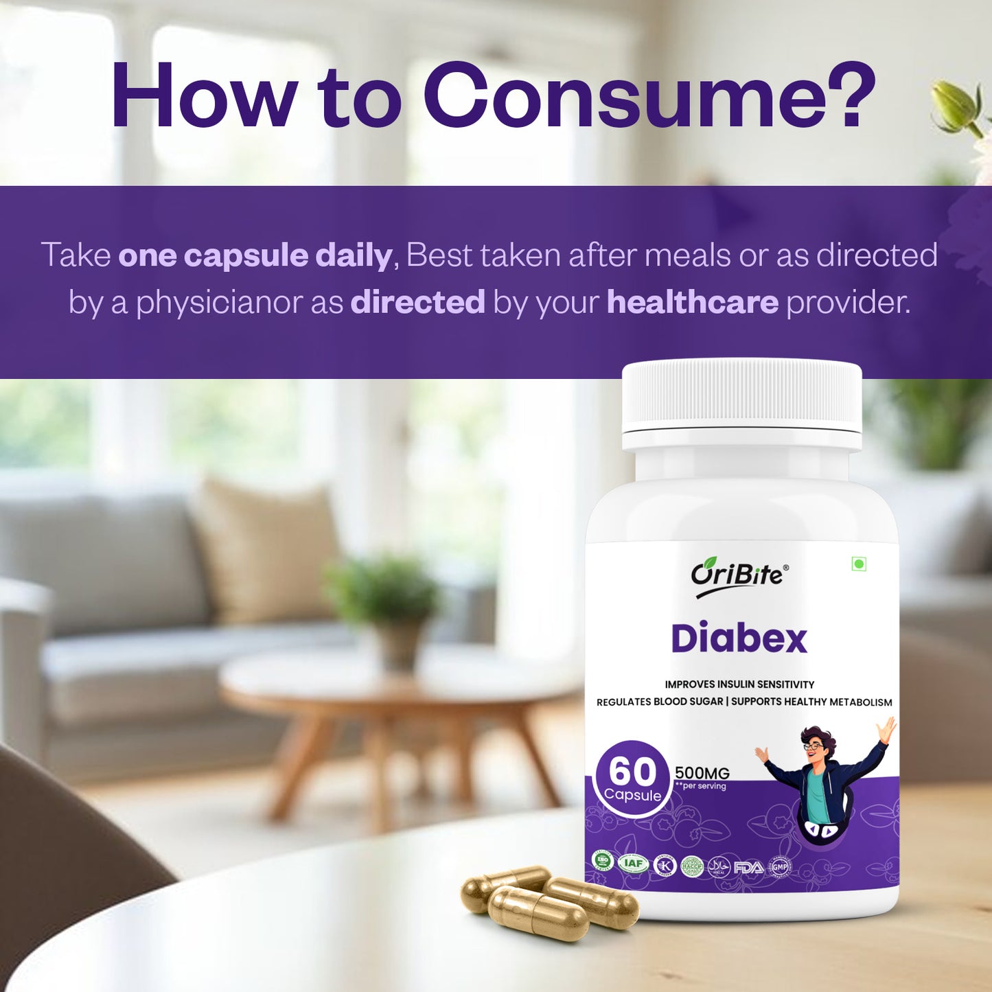 Oribite Diabex Capsule | Natural Support for Diabetes | Immunity and Energy Balance | 60 Capsule