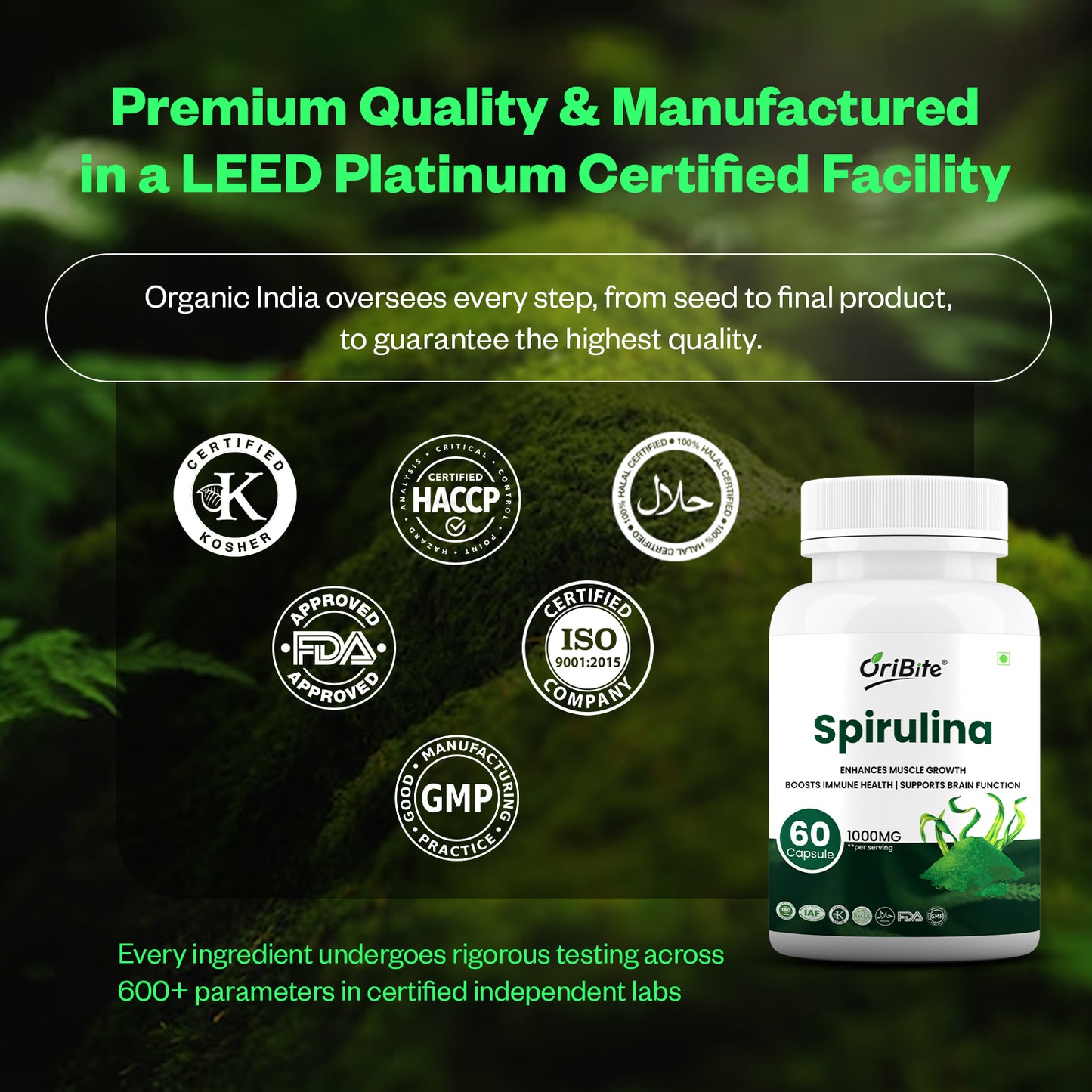 Oribite Spirulina Capsule | Enhances Muscle Growth Support Brain Function | Boosts Immune Health | 60 Capsule
