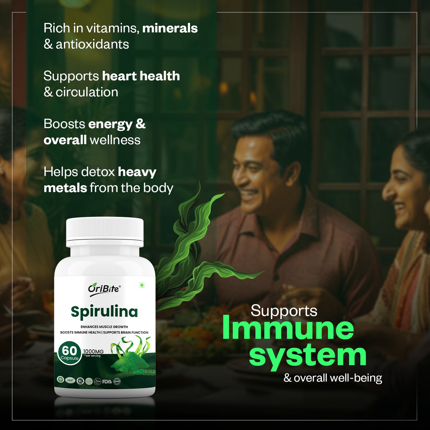 Oribite Spirulina Capsule | Enhances Muscle Growth Support Brain Function | Boosts Immune Health | 60 Capsule