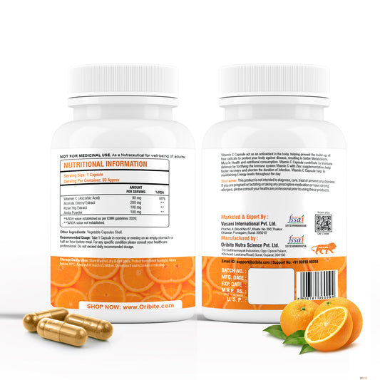 Oribite Vitamin-C Capsule | Daily Support for Strong Immunity & Healthy Glowing Skin | 60 Capsule