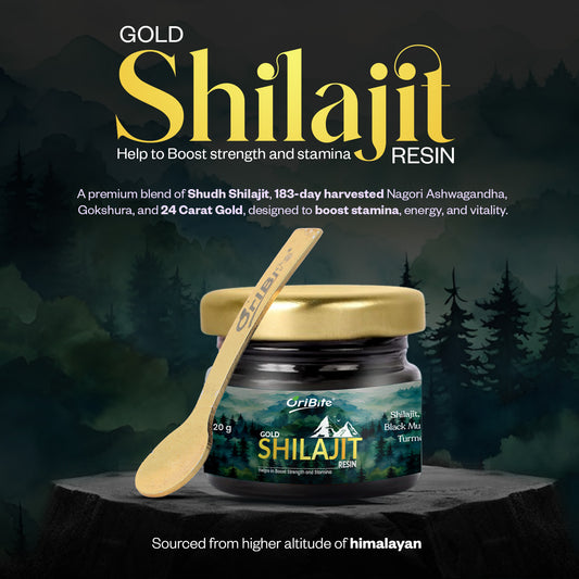 Oribite Gold Shilajit Resin | Boosts Energy Stamina & Immunity | Contains 24k Gold | 20G