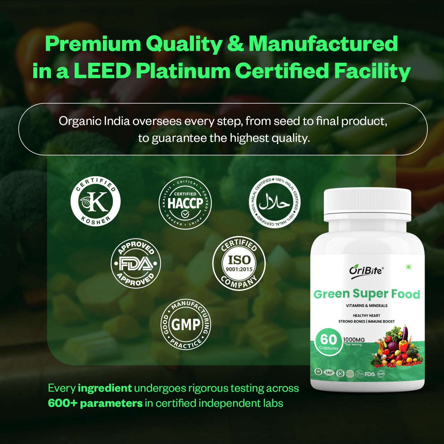 Oribite Green Super Food Capsule | Healthy Heart Strong Bones Immune Boost | 60 Capsule