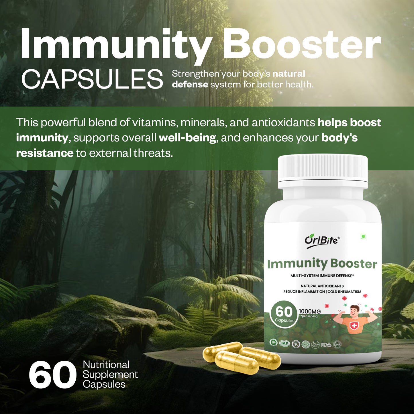 Oribite Immunity Booster Capsule | Natural Antioxidant Reduce Inflammation & Cold Rheumatism | 60 Capsule