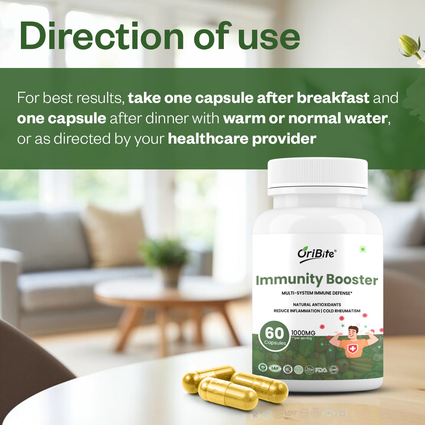 Oribite Immunity Booster Capsule | Natural Antioxidant Reduce Inflammation & Cold Rheumatism | 60 Capsule
