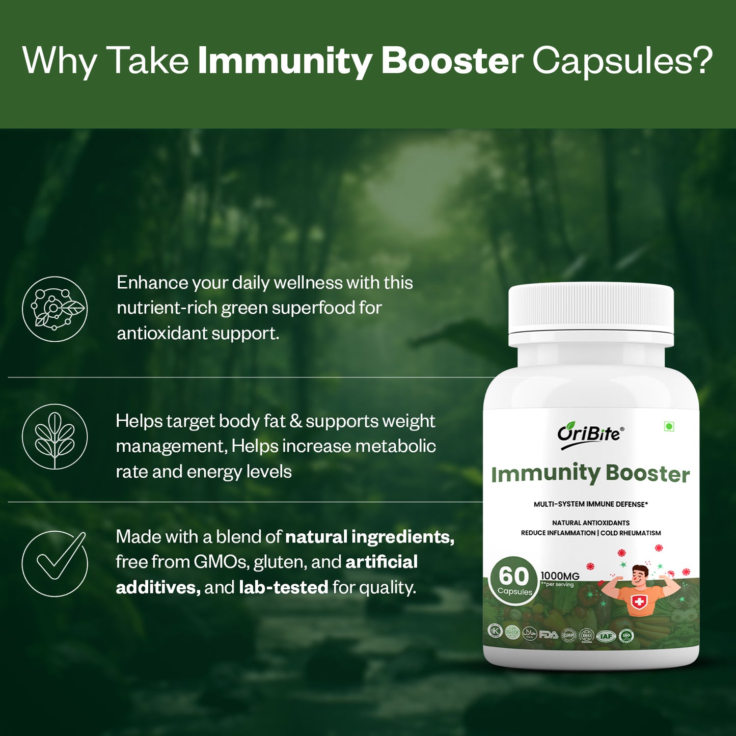 Oribite Immunity Booster Capsule | Natural Antioxidant Reduce Inflammation & Cold Rheumatism | 60 Capsule