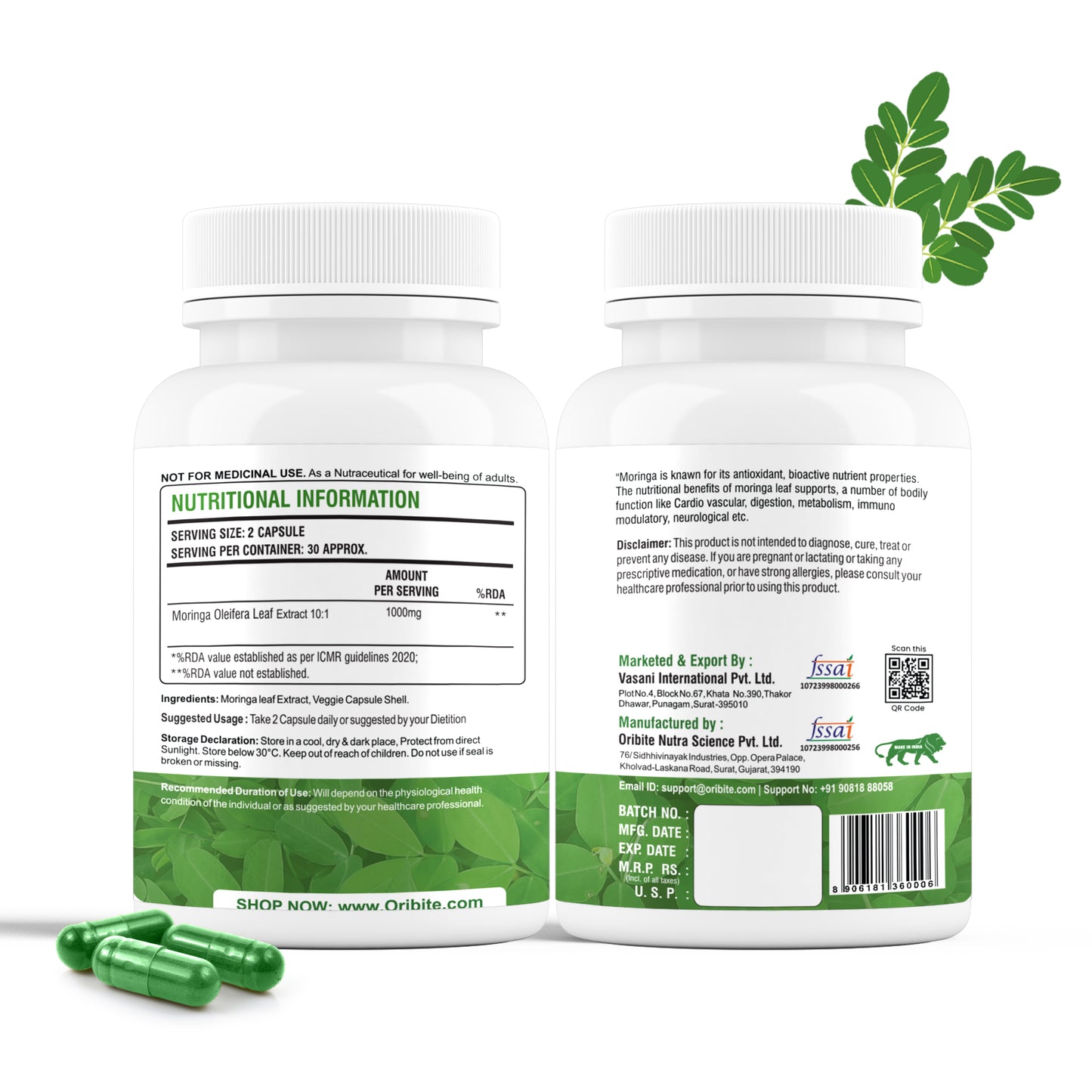 Oribite Moringa Capsule | Helps in Energy Well-Being Support Brain Health Healthy Immune System | 60 Capsule
