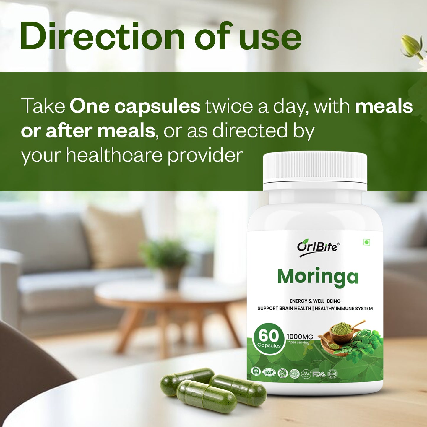Oribite Moringa Capsule | Helps in Energy Well-Being Support Brain Health Healthy Immune System | 60 Capsule