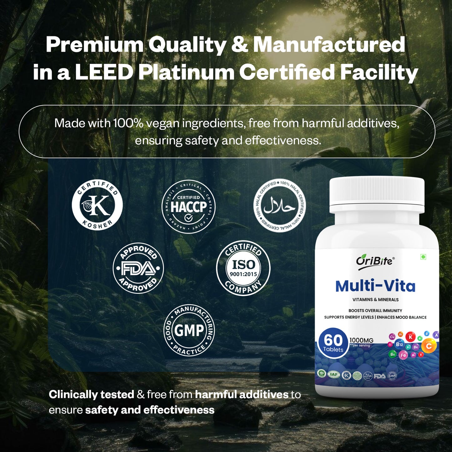 Oribite Multi-Vitamin Tablets | Men & Women With 14 Vitamins & 12 Minerals | 60 Tablets