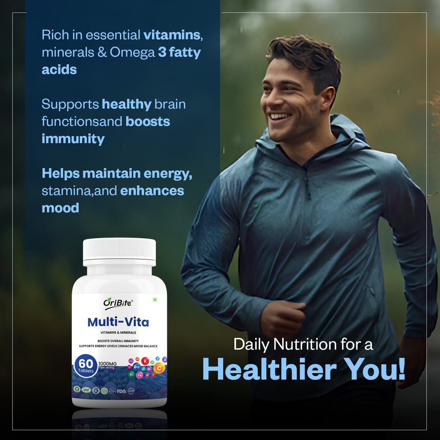 Oribite Multi-Vitamin Tablets | Men & Women With 14 Vitamins & 12 Minerals | 60 Tablets