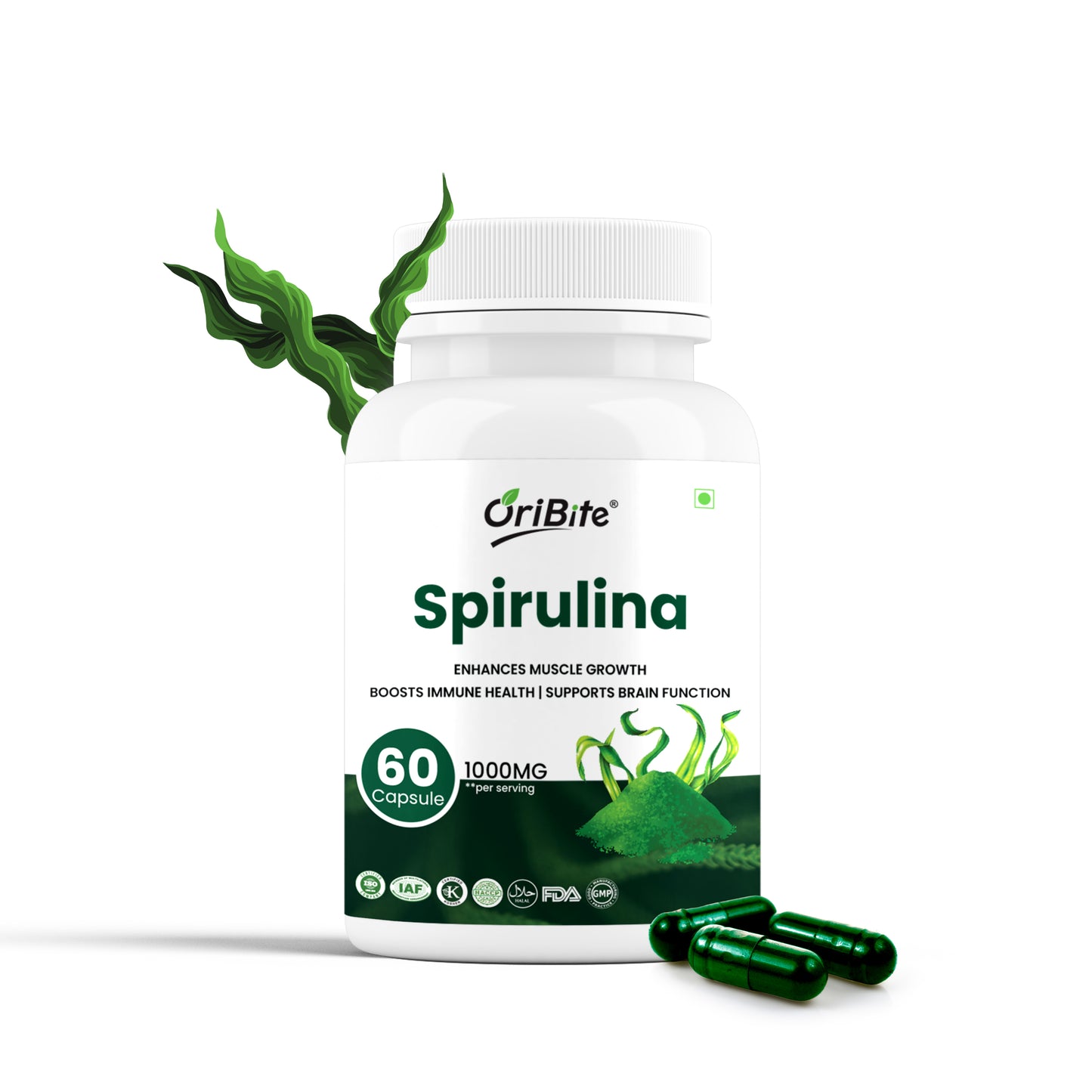 Oribite Spirulina Capsule | Enhances Muscle Growth Support Brain Function | Boosts Immune Health | 60 Capsule