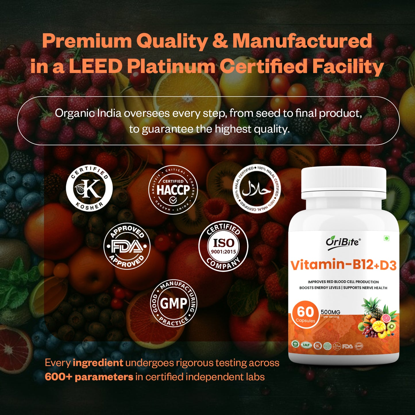 Oribite Vitamin B12 + D3 Capsule | Improves Red Blood Cell | Boosts Energy Levels | 60 Capsule