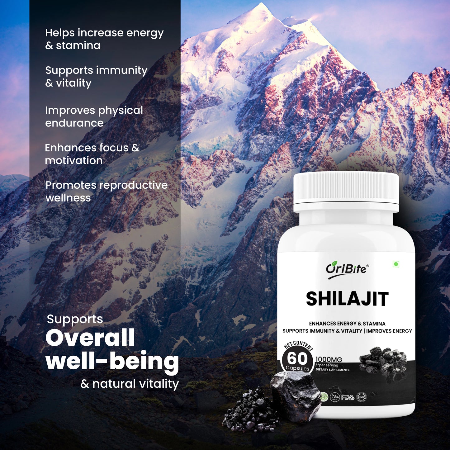 Shilajit Capsules for Men & Women (1000mg Per Serving, 60 Count) With Ashwagandha, Tribulus & Piperine | Energy, Stamina, Immunity & Vitality Support | Natural Dietary Supplement, Vegan Friendly