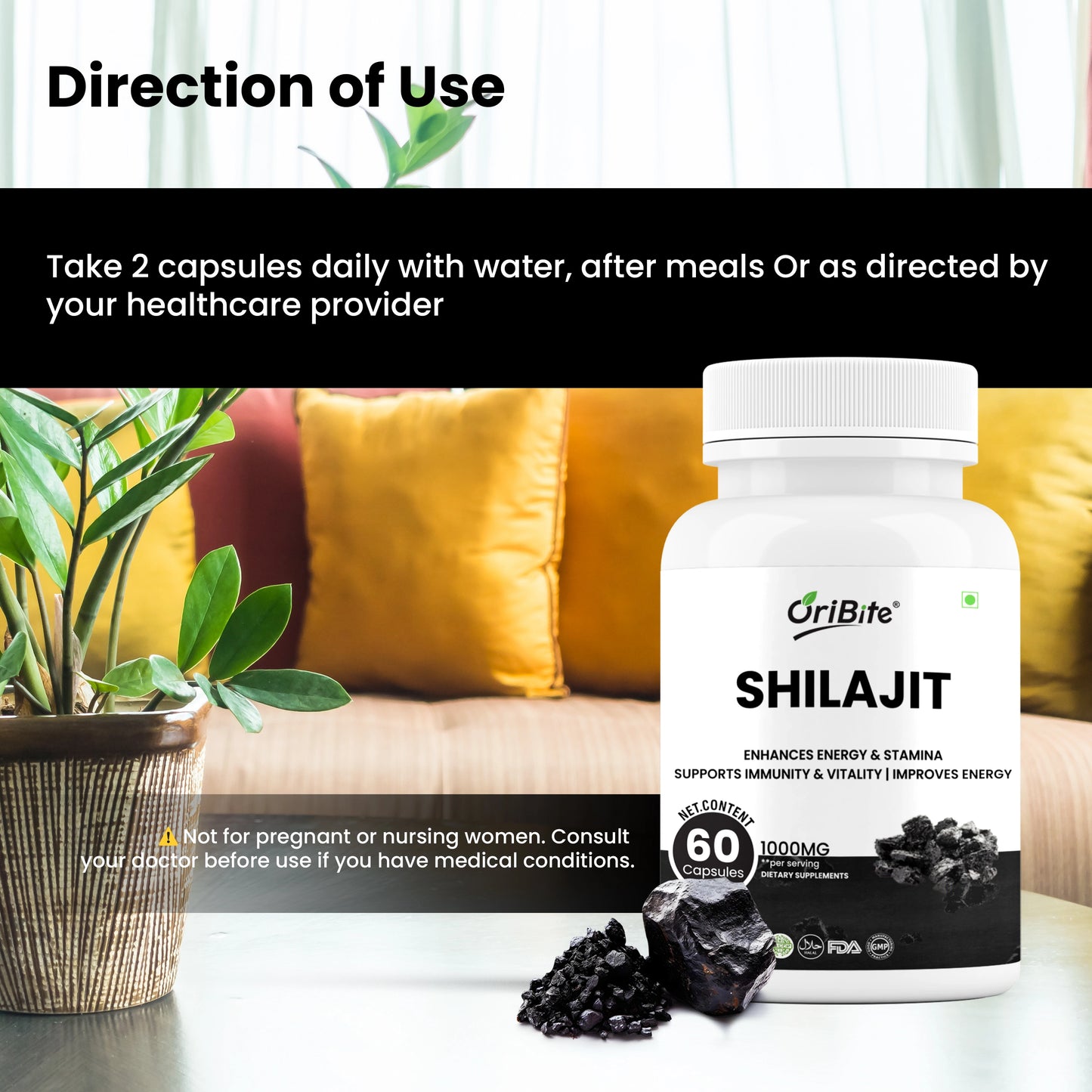 Shilajit Capsules for Men & Women (1000mg Per Serving, 60 Count) With Ashwagandha, Tribulus & Piperine | Energy, Stamina, Immunity & Vitality Support | Natural Dietary Supplement, Vegan Friendly