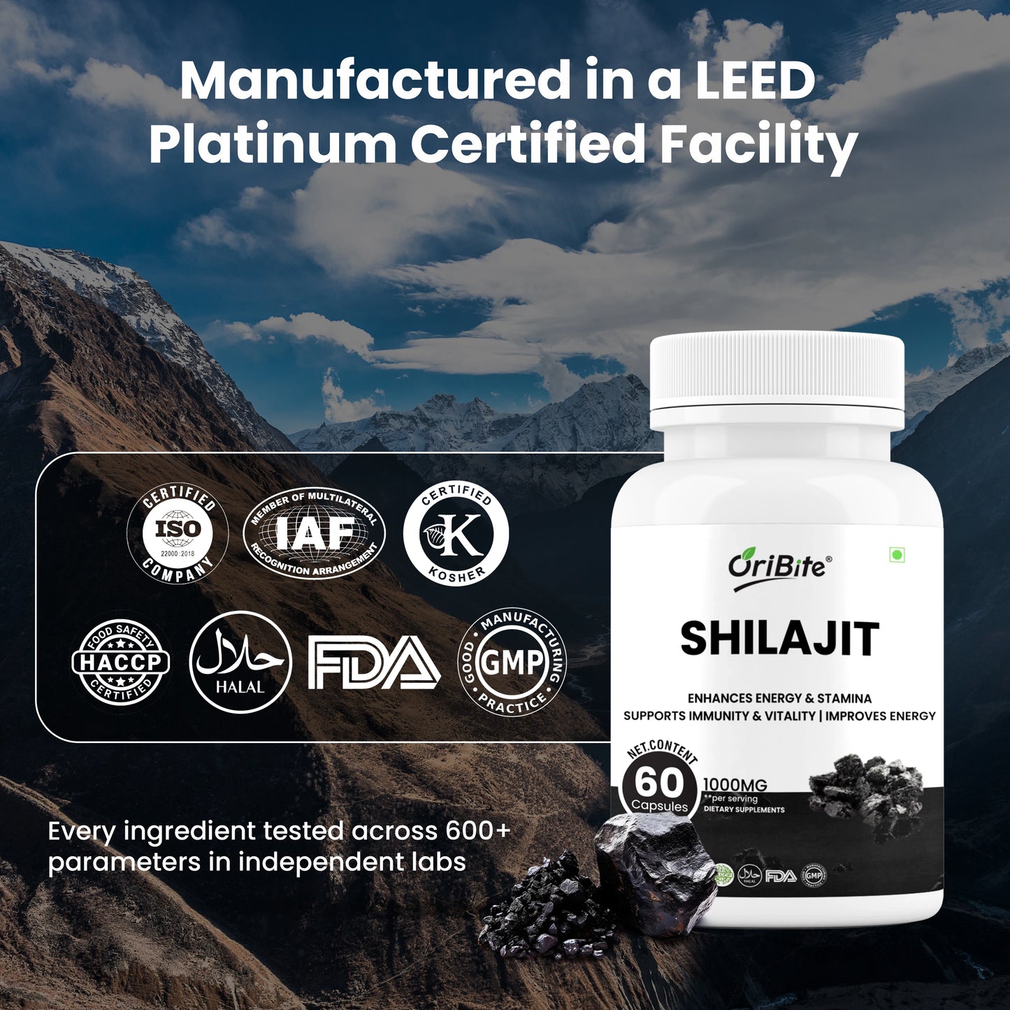 Shilajit Capsules for Men & Women (1000mg Per Serving, 60 Count) With Ashwagandha, Tribulus & Piperine | Energy, Stamina, Immunity & Vitality Support | Natural Dietary Supplement, Vegan Friendly