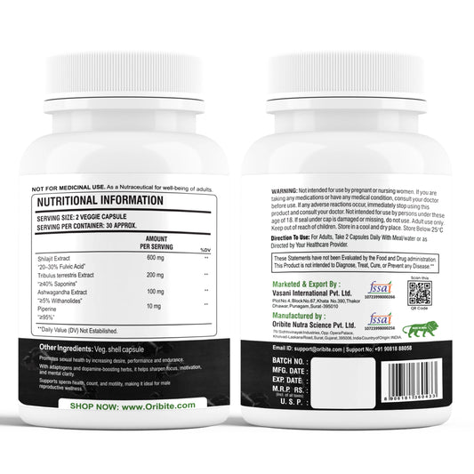 Shilajit Capsules for Men & Women (1000mg Per Serving, 60 Count) With Ashwagandha, Tribulus & Piperine | Energy, Stamina, Immunity & Vitality Support | Natural Dietary Supplement, Vegan Friendly