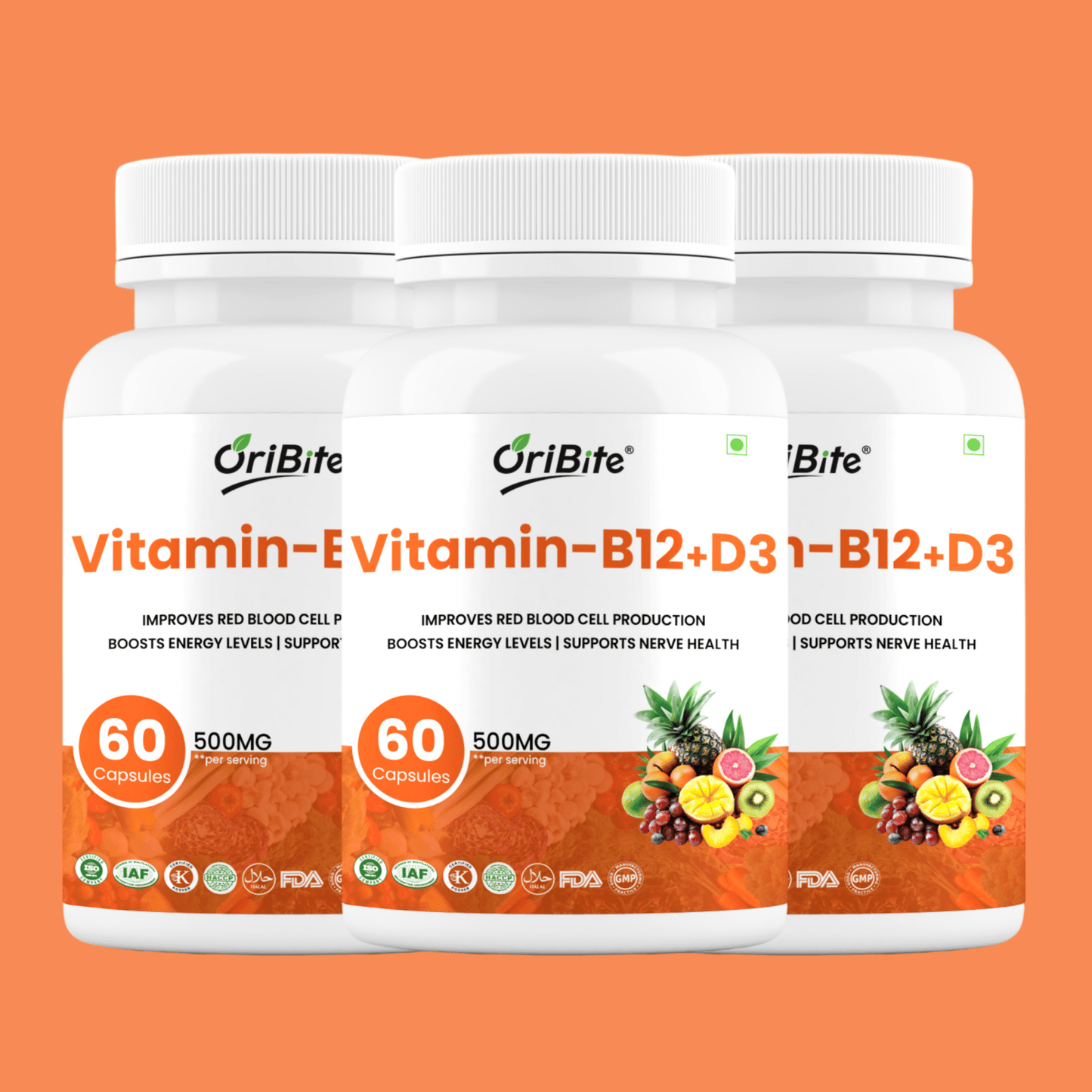 Vitamin B12 & D3 Capsules for Nerve & Bone Health - Oribite