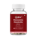 A clear plastic bottle of OriBite Glucosamine Chondroitin 1000mg dietary supplements with a white cap and a dark red label, containing 60 vegan capsules.