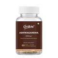 A bottle of OriBite Ashwagandha 1000mg dietary supplement, featuring a dark brown label and a white cap, shown on a plain white background.