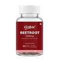 A bottle of OriBite Beetroot 1000mg food supplement, featuring a white cap and a dark red label, containing 60 vegan capsules.