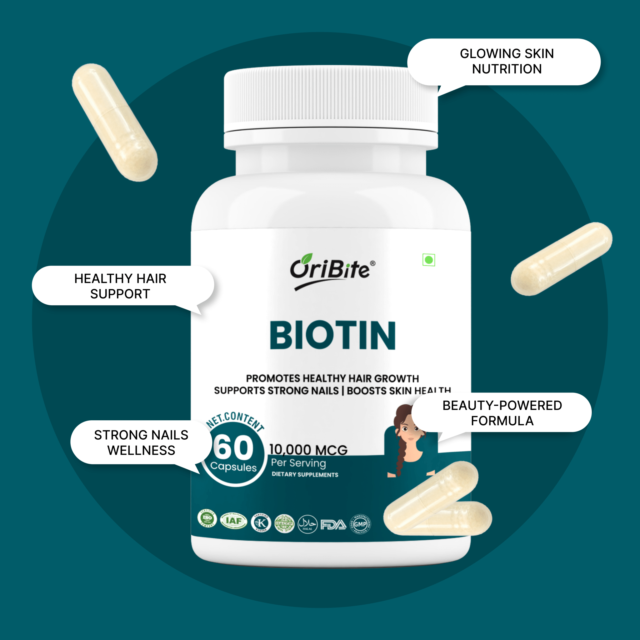Biotin Capsules for Healthy Hair Skin & Nails - Oribite