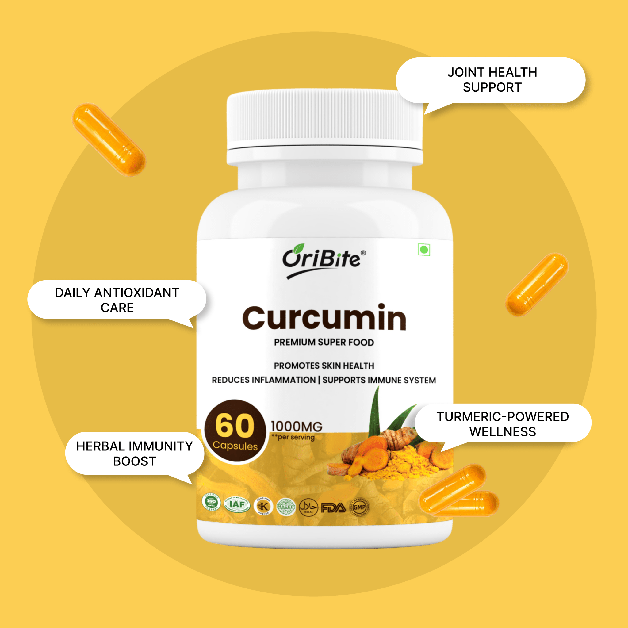 Curcumin Extract Capsules with Black Pepper for Inflammation & Joint Health - Oribite