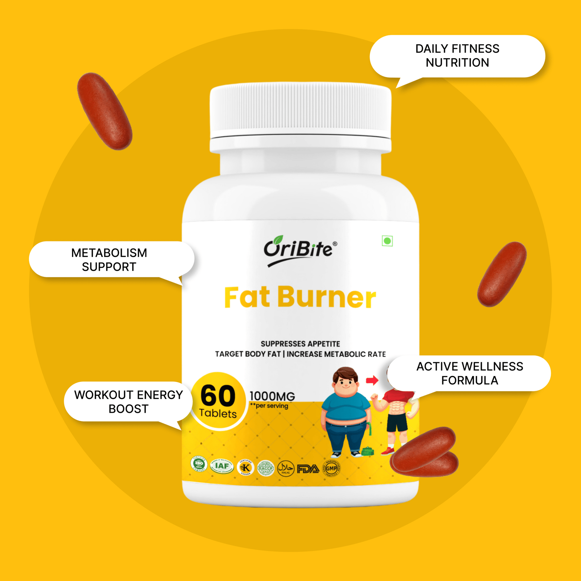 Garcinia Cambogia & Green Tea Fat Burner Tablets for Weight Loss - Oribite