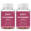 Two clear plastic bottles of OriBite Fat Burner 1000mg dietary supplement with white caps and magenta labels, shown side by side on a white background.