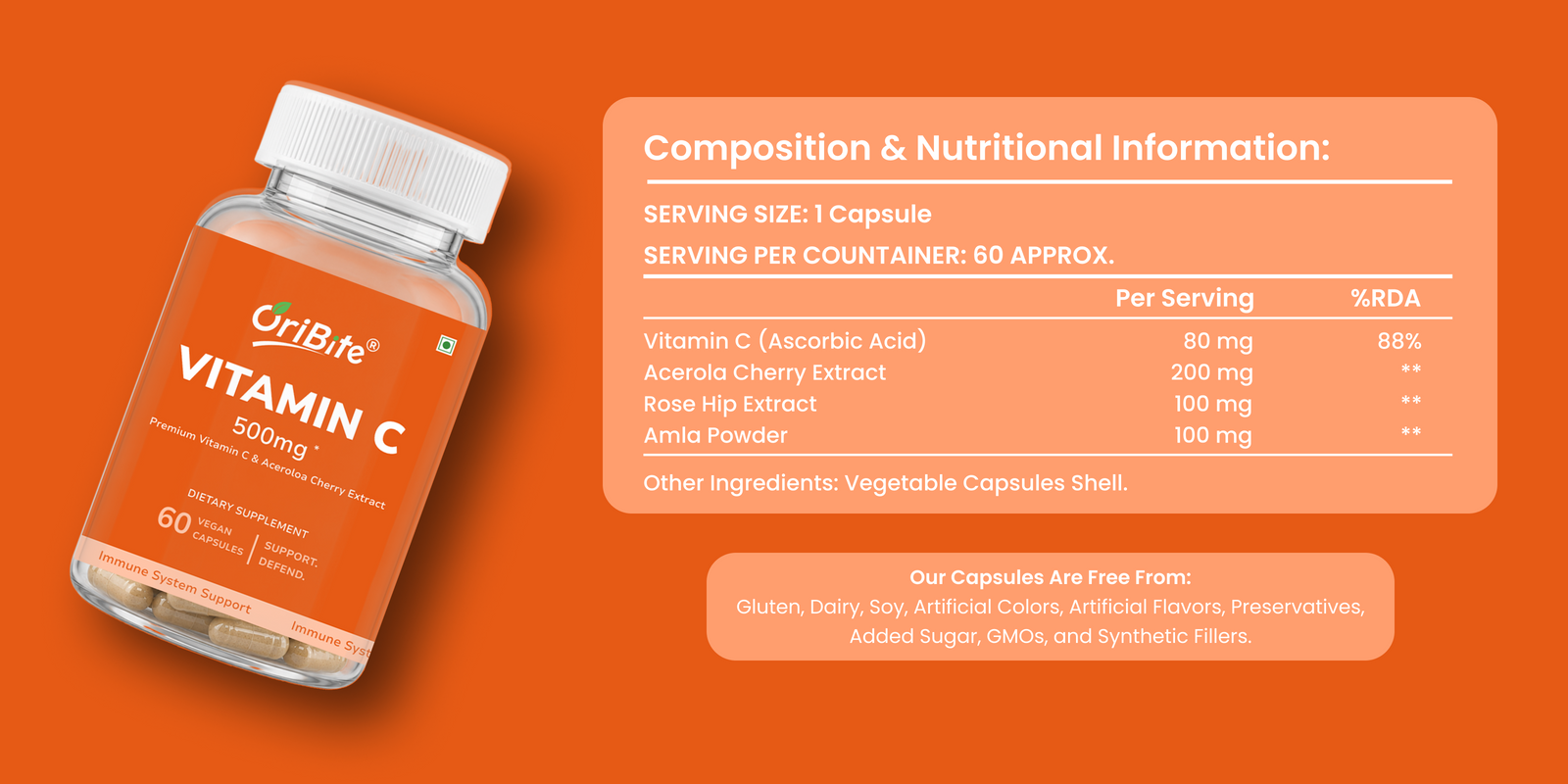 Vitamin C Capsules with Amla & Rosehip for Immunity