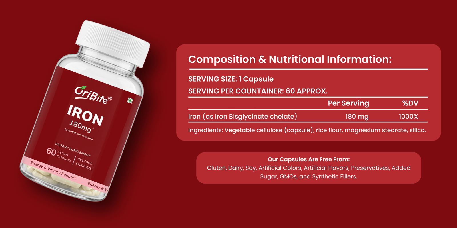 Iron Bisglycinate Capsules for Energy & Oxygen Transport