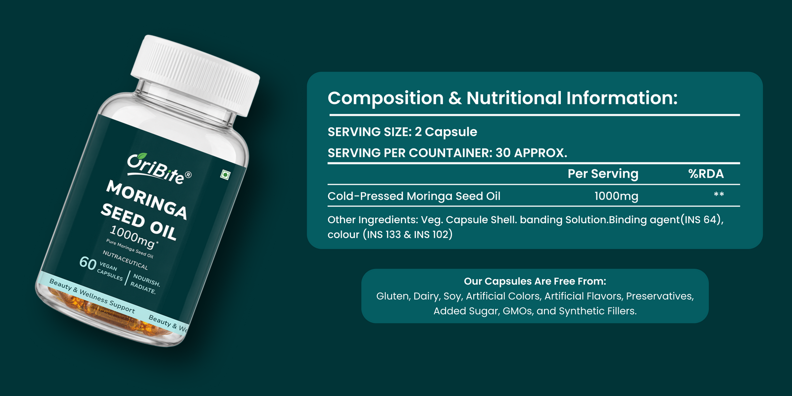 Moringa Seed Oil Capsules for Energy & General Wellness