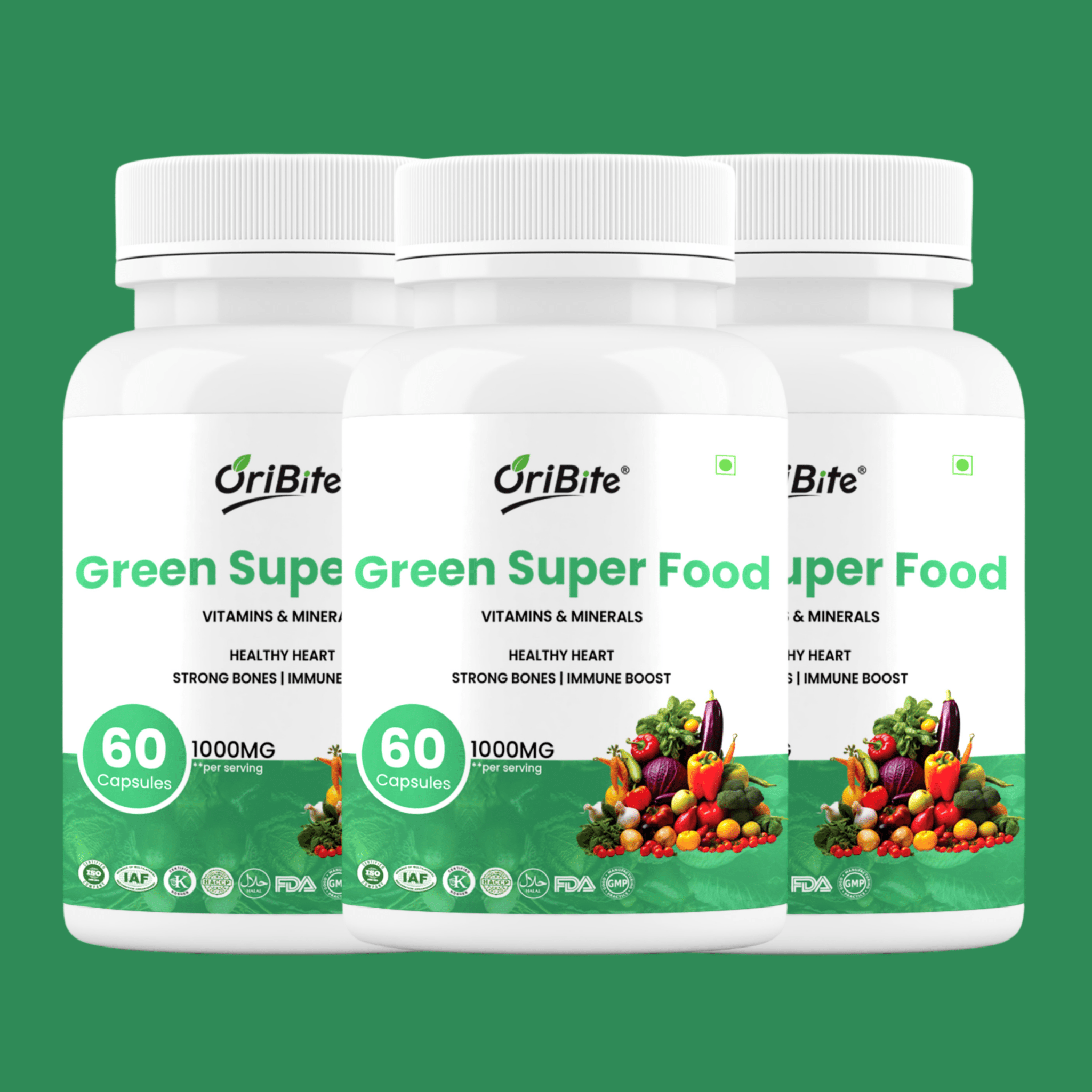 Super Green Superfood Capsules for Immunity & Bone Strength - Oribite