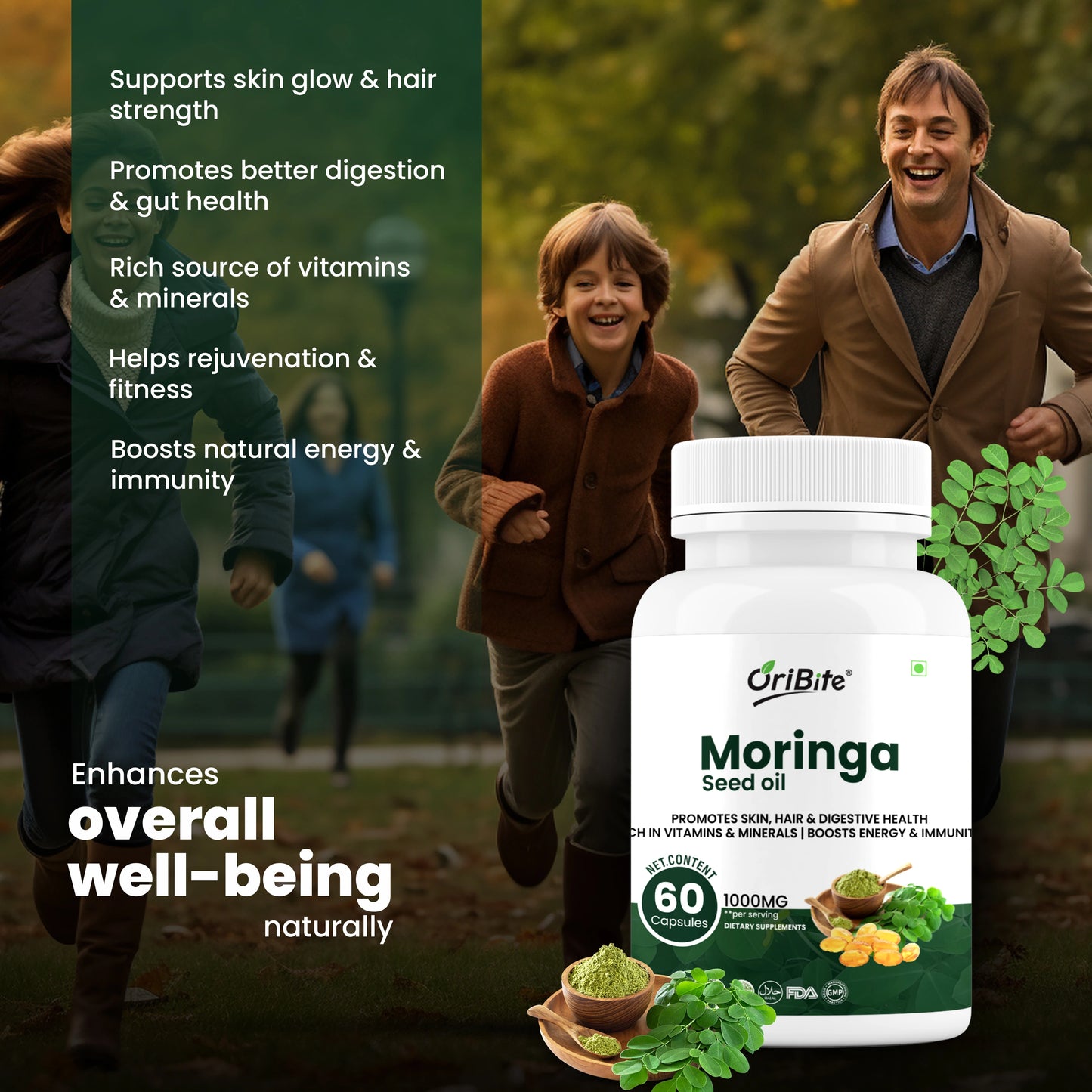 Oribite Moringa Seed Oil 1000mg – 60 Capsules | Cold-Pressed & Pure Superfood Supplement | Supports Skin, Hair, Digestion, Energy & Immunity | Rich in Vitamins & Antioxidants | Non-GMO, Gluten Free