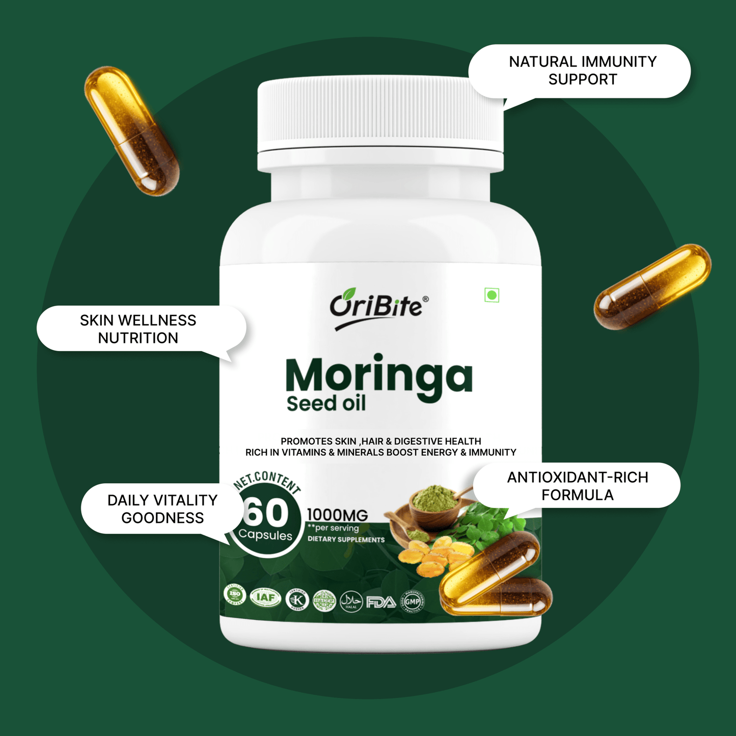 Moringa Seed Oil Capsules for Energy & General Wellness - Oribite