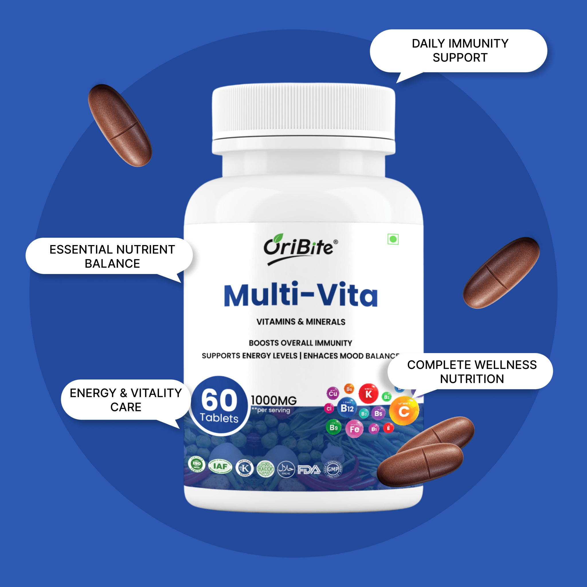Multivitamin Tablets with Minerals & Herbal Blend for Immunity - Oribite