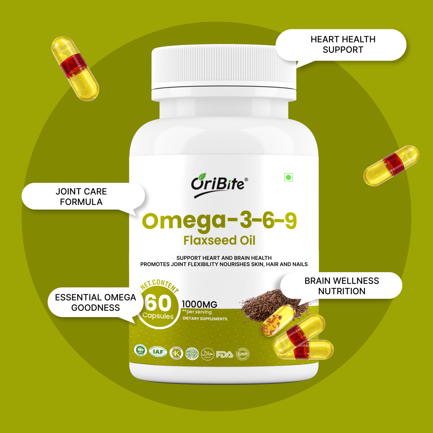Flaxseed Oil Omega 3 6 9 Capsules for Heart Health