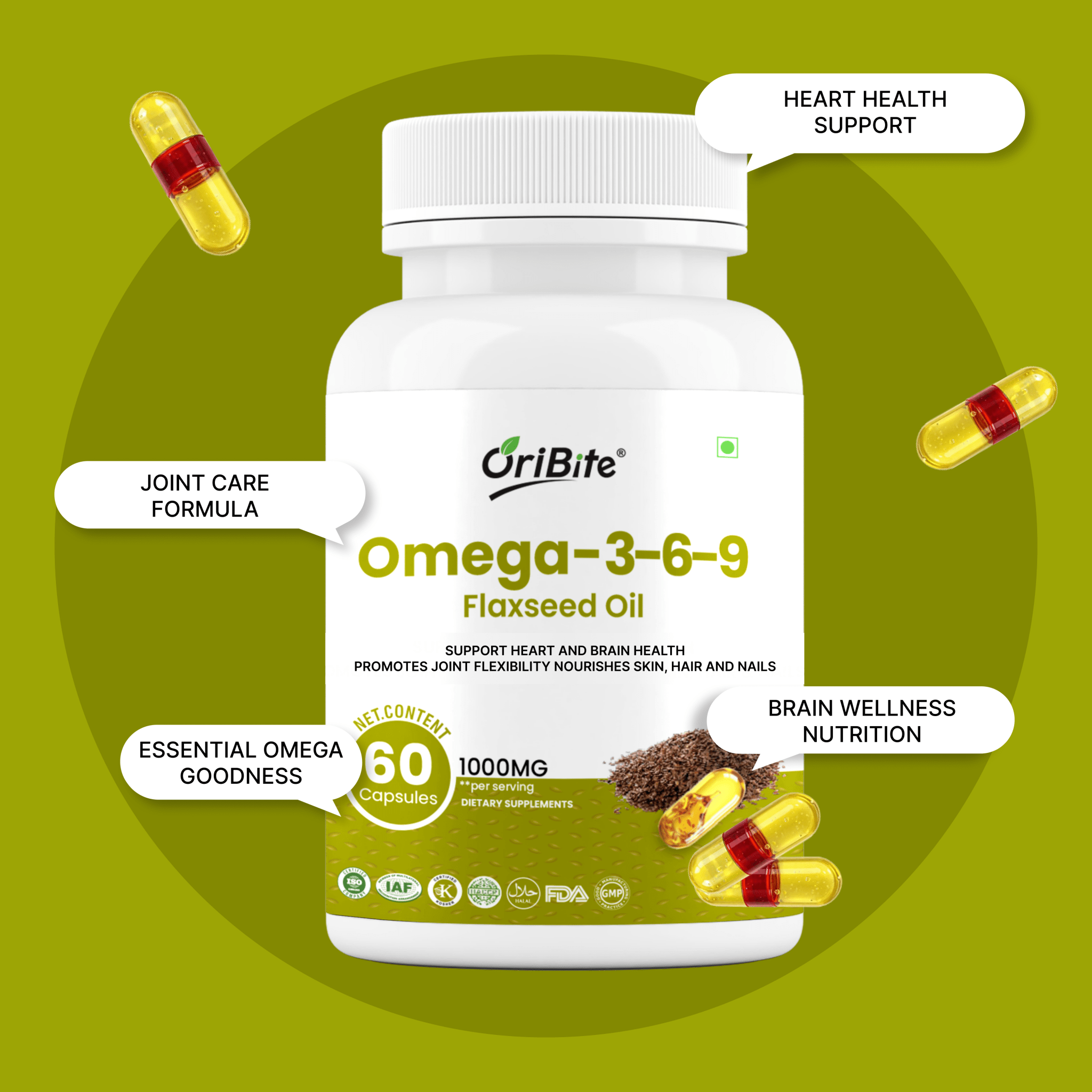 Flaxseed Oil Omega 3 6 9 Capsules for Heart Health - Oribite