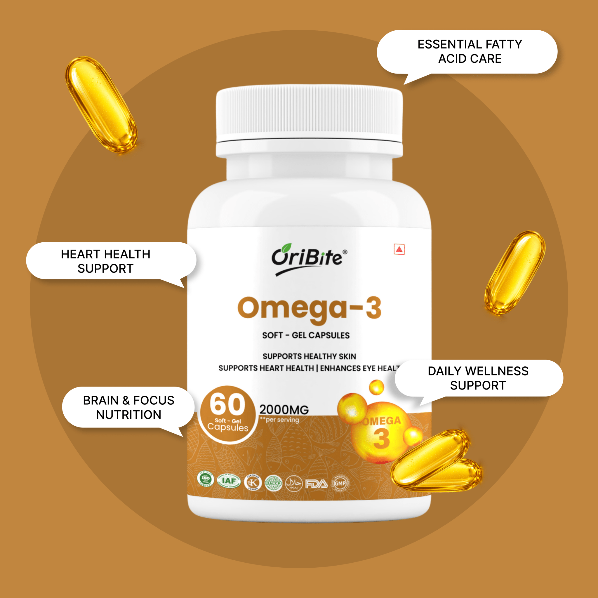 Omega 3 Fish Oil Softgel Capsules for Heart & Brain Health - Oribite