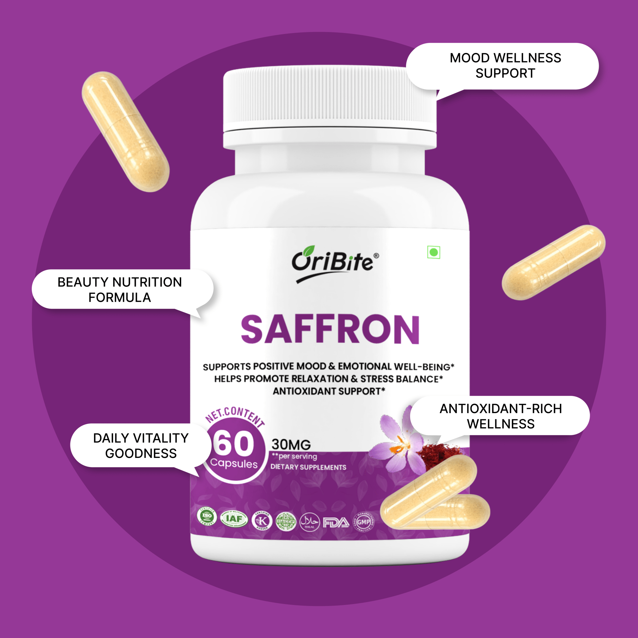 Saffron Extract Capsules for Mood & Emotional Balance - Oribite