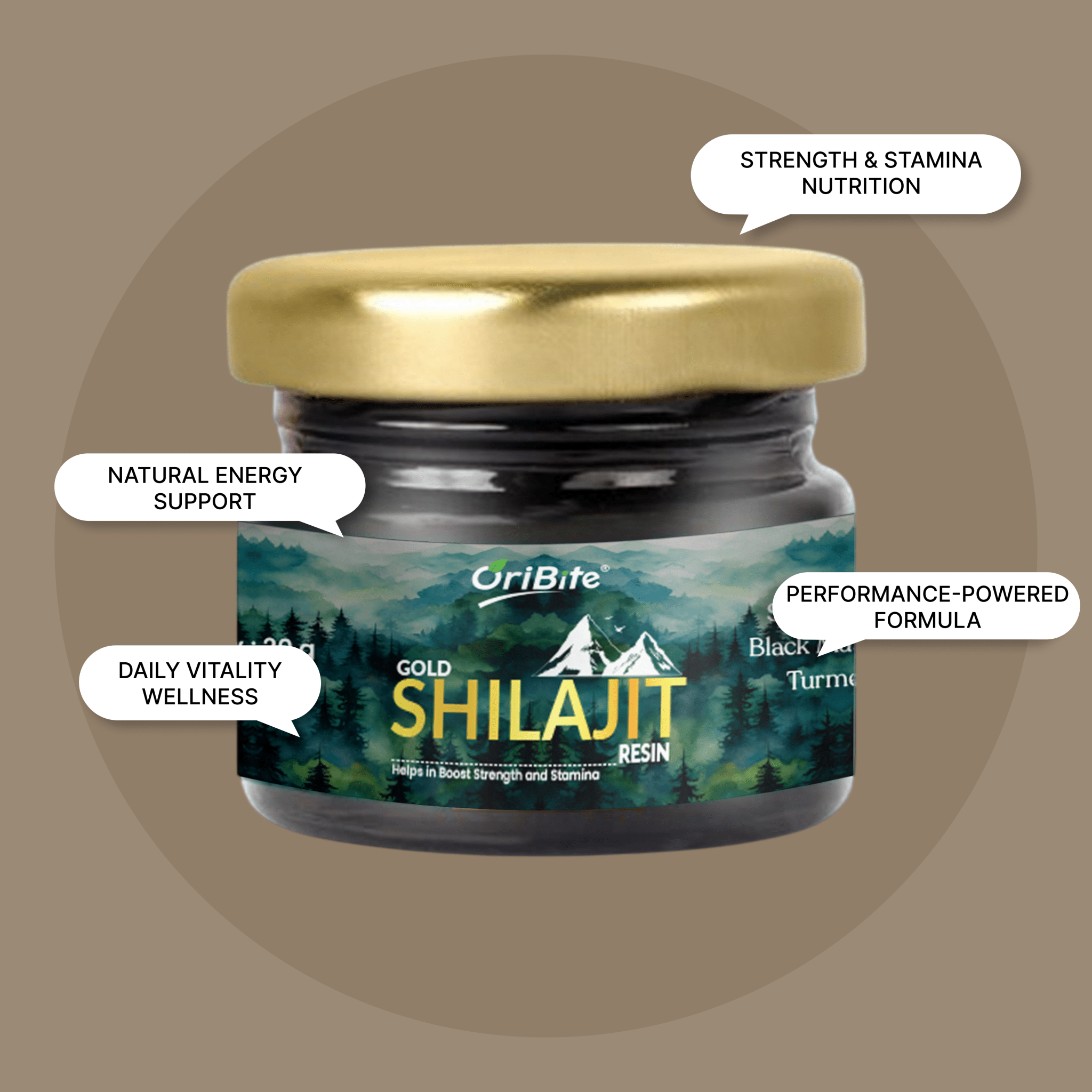 Gold Shilajit Resin with Ashwagandha & Turmeric for Stamina - Oribite