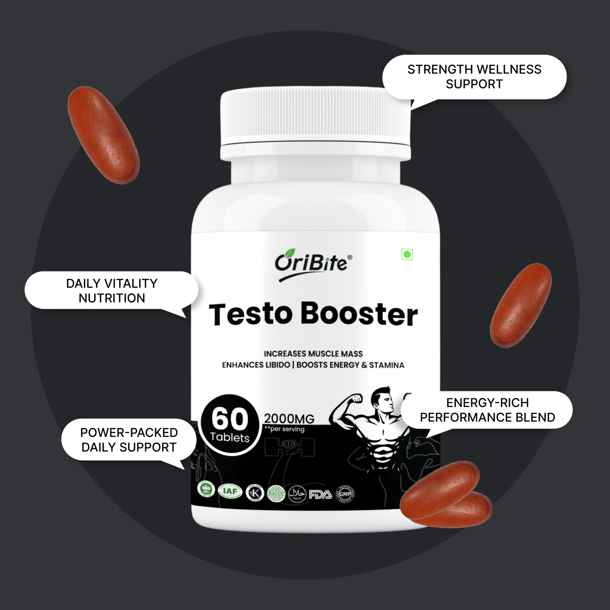 Testosterone Booster Tablets with Shilajit & Ashwagandha - Oribite