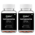 Two clear plastic supplement bottles of OriBite Testobooter 2000mg dietary supplement with white caps and black labels, shown side by side on a white background.